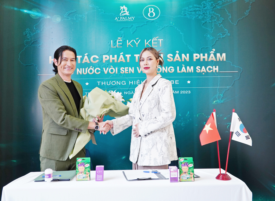 Cặp đôi diễn viên Huy Khánh – Mỹ Hạnh ký hợp tác kinh doanh mỹ phẩm độc quyền từ Hàn Quốc 